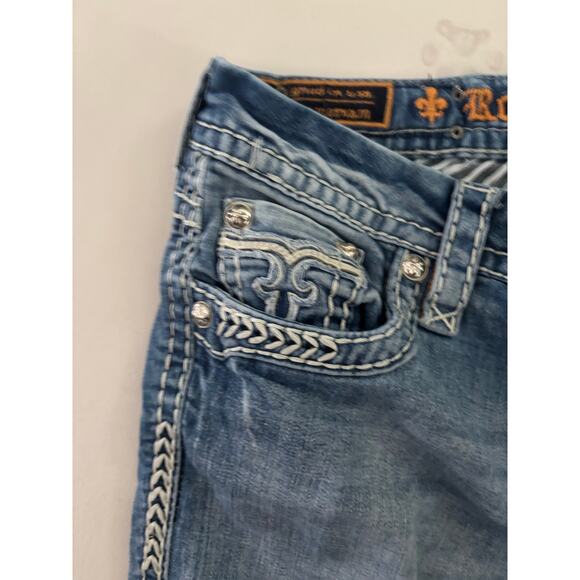 Rock Revival Women’s Jeans Size 28 Bootcut Blue Denim Embellished Pockets - Picture 3 of 9